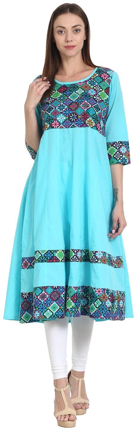 

Nayo Women Turquoise Printed Anarkali Kurta