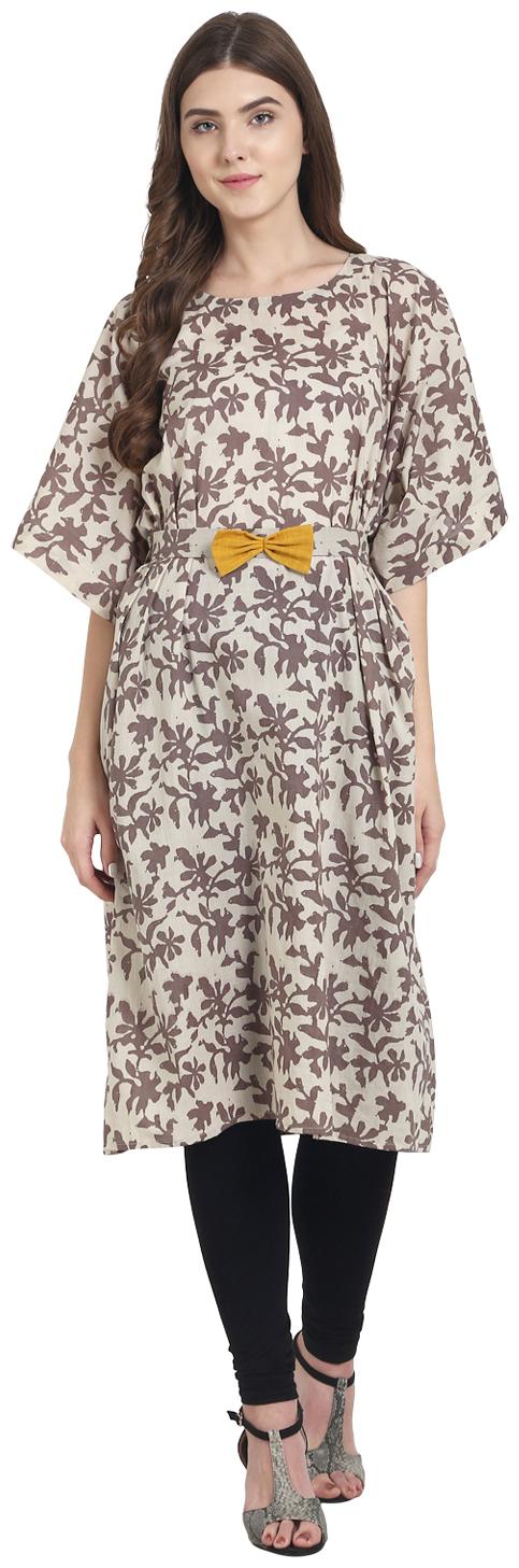

Nayo Women Beige Printed Straight Kurta