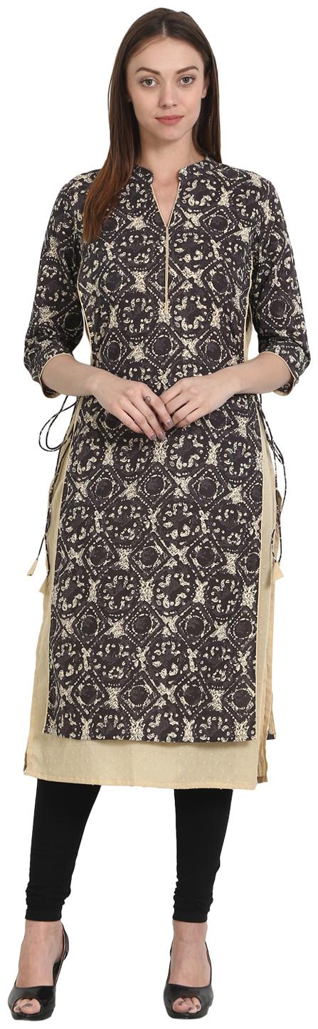

Nayo Women Grey Printed Straight Kurta