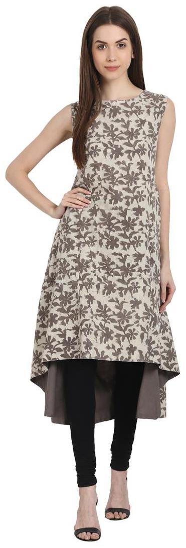

Nayo Beige Printed Sleevless Cotton Kurta