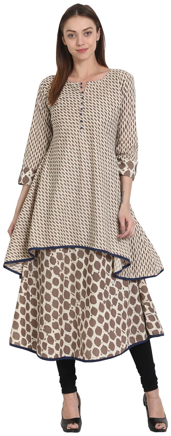 

Nayo Women Beige Printed Layered Kurta