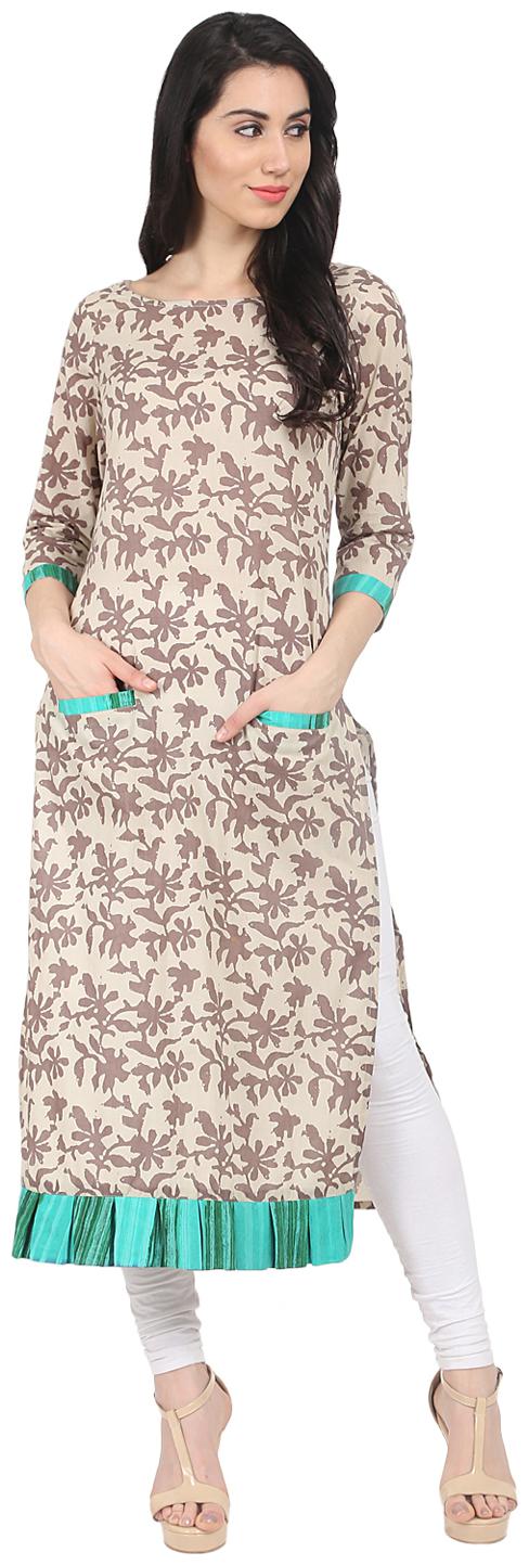 

Nayo Women Beige Printed Straight Kurta