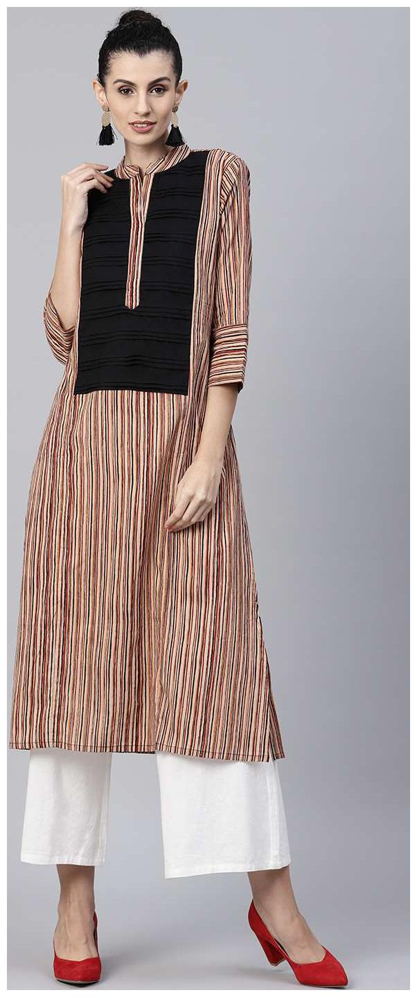 

Nayo Women Brown Striped Straight Kurta