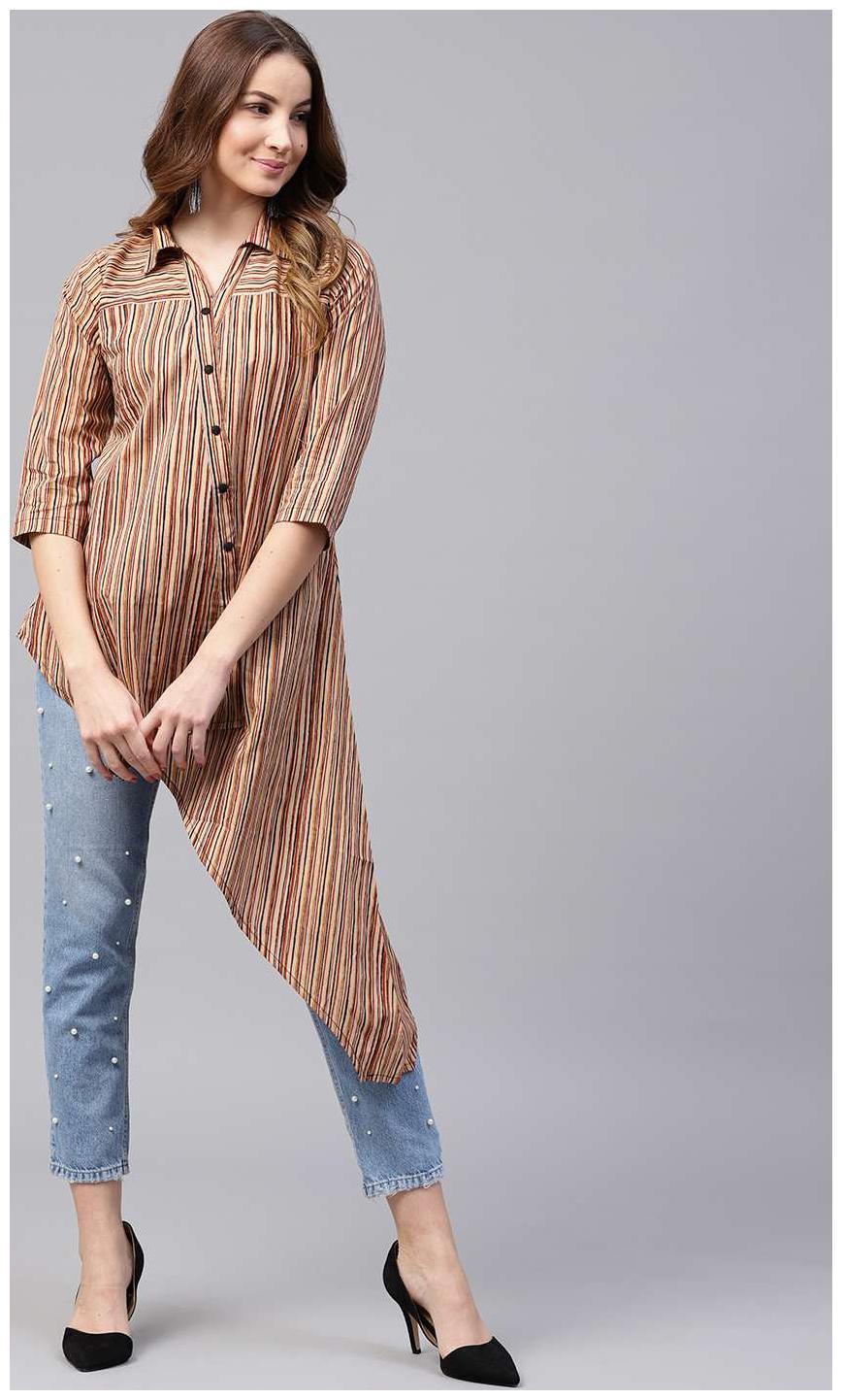 

Nayo Women Beige Striped Straight Kurta
