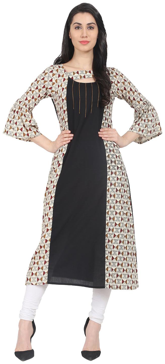 

Nayo Black Check 3 4th Sleeve Cotton A-Line Kurta