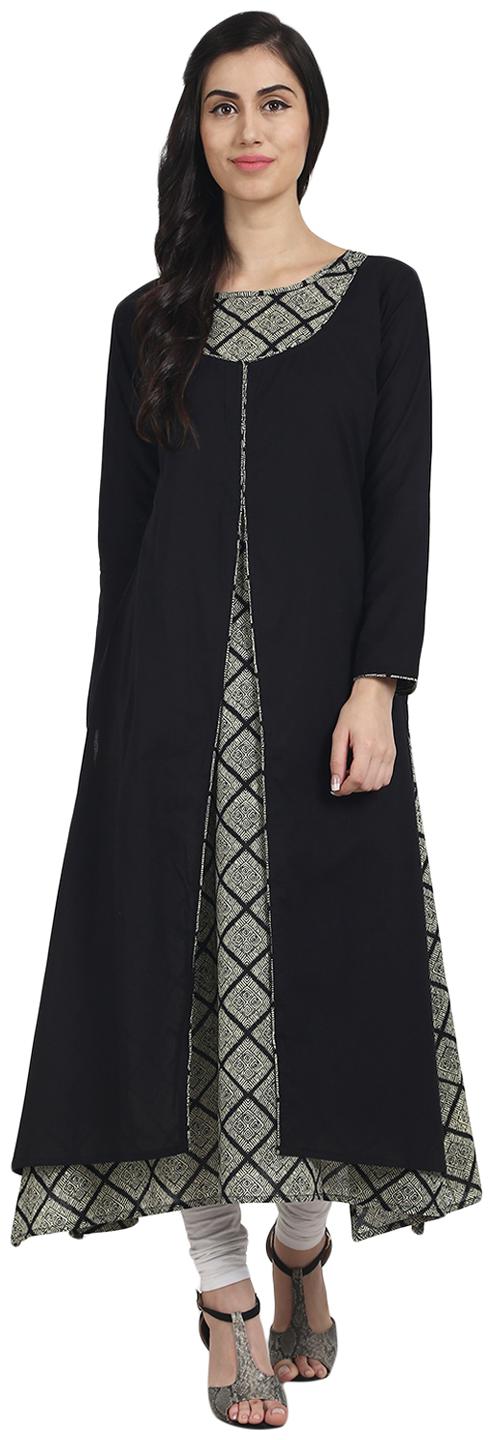 

Nayo Women Black Printed Layered Kurta