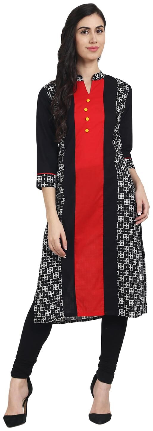 

Nayo Women Black Printed Straight Kurta