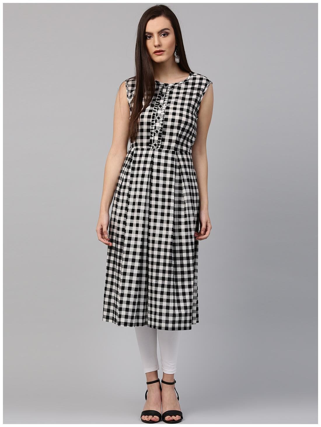 

Nayo Black Printed Sleeveless Cotton A-Line Kurta