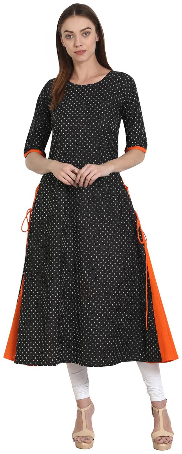 

Nayo Black Printed Half Sleeve Cotton A-Line Kurta