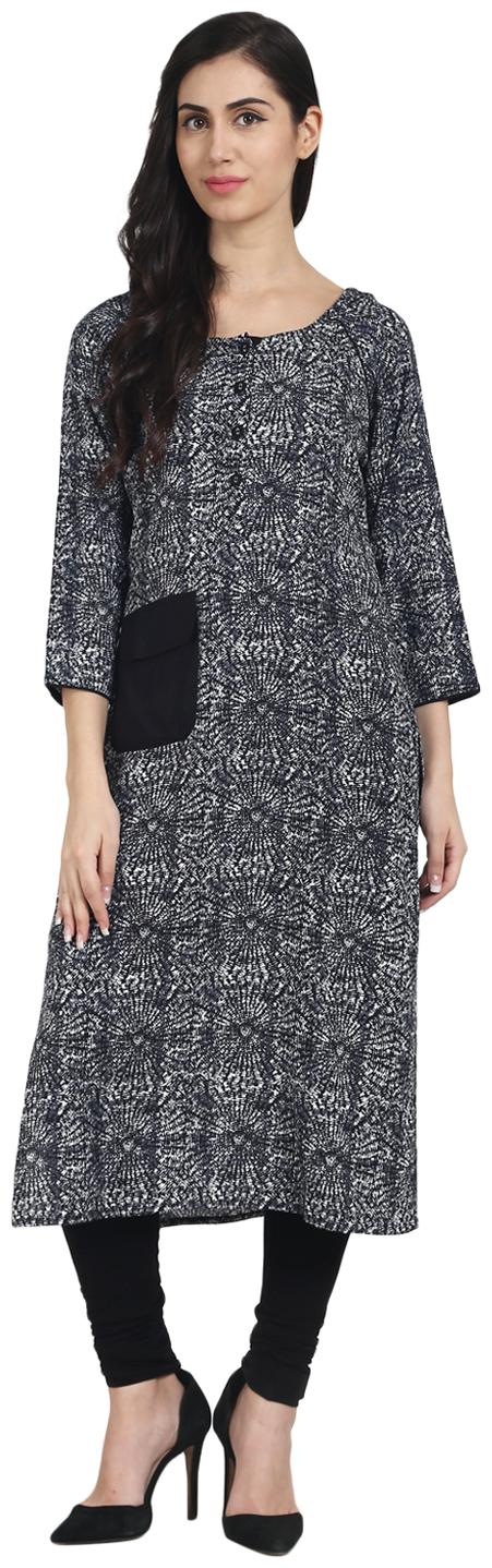 

Nayo Women Black Printed Straight Kurta