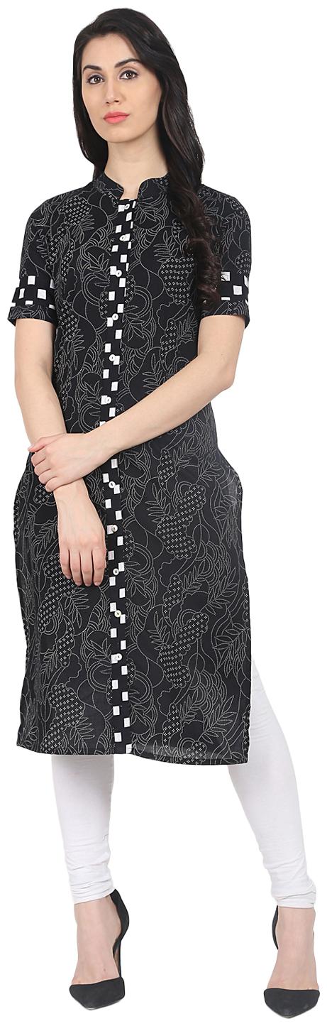 

Nayo Women Black Printed Straight Kurta