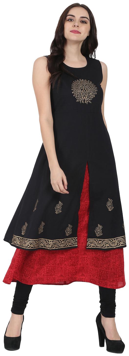 

Nayo Women Black Printed Layered Kurta