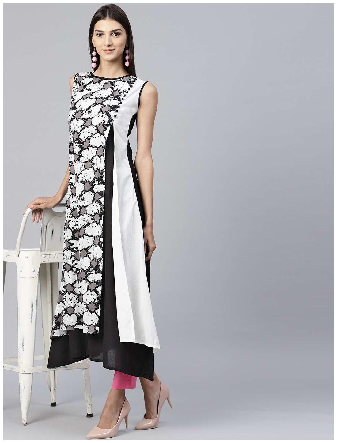 

Nayo Women Black Printed Layered Kurta