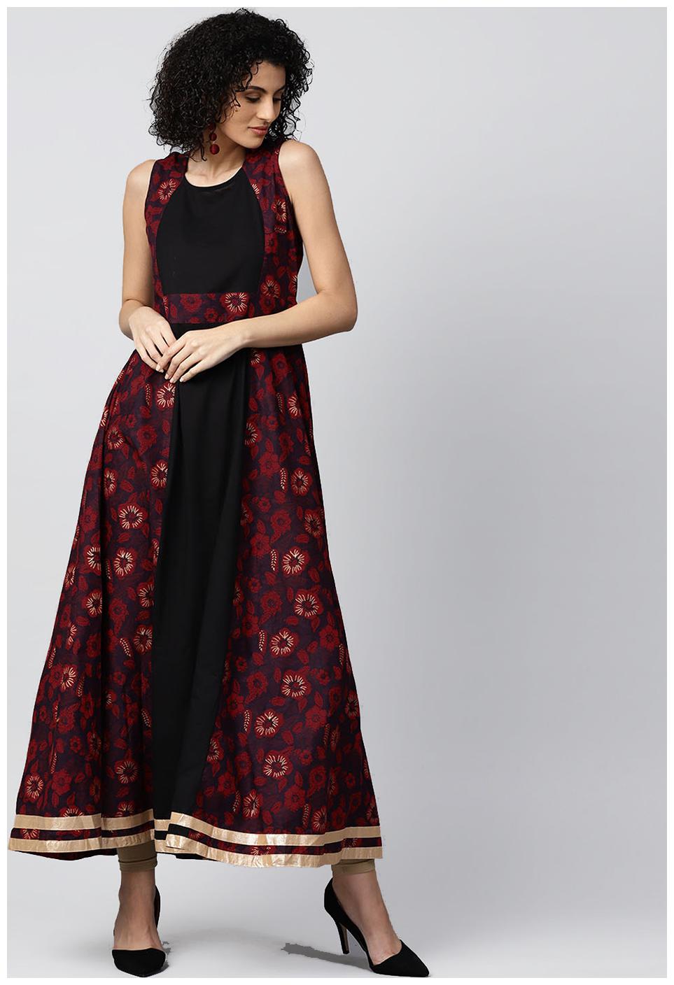

Nayo Black Sleevless Cotton A-Line Kurta With Latkan