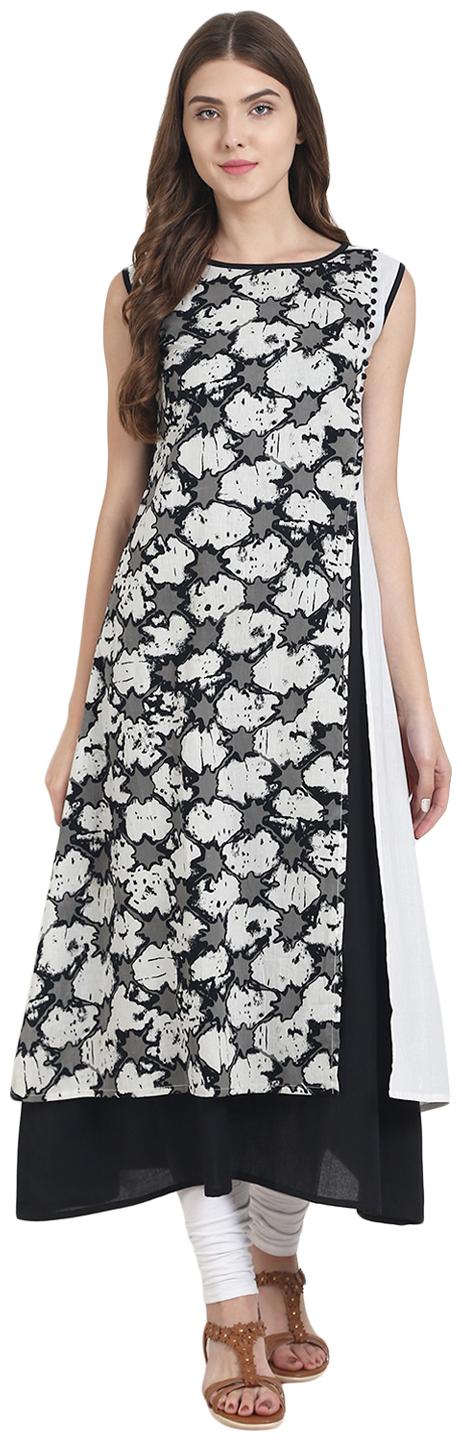 

Nayo Women Black Printed Layered Kurta