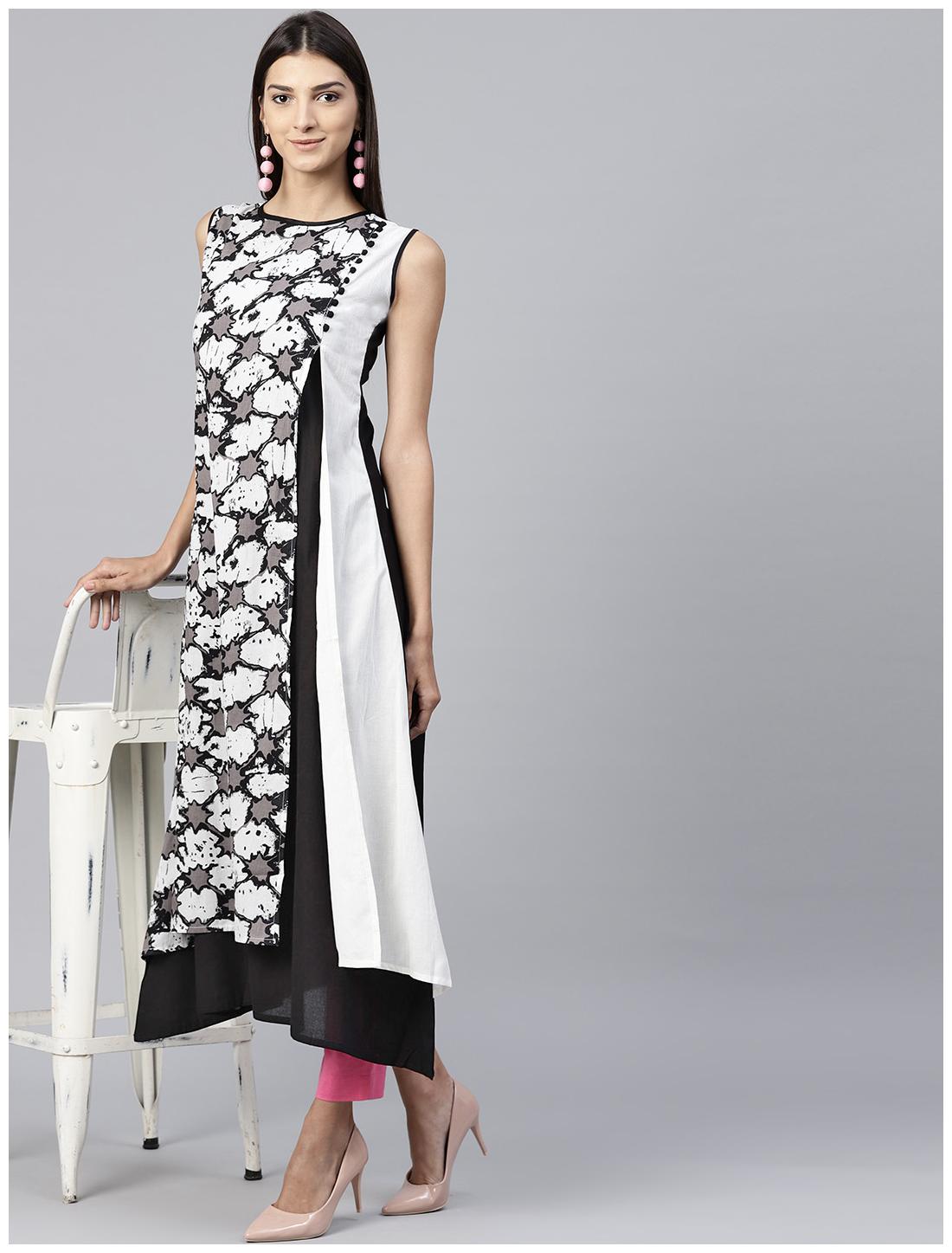 

Nayo Women Black Printed Layered Kurta
