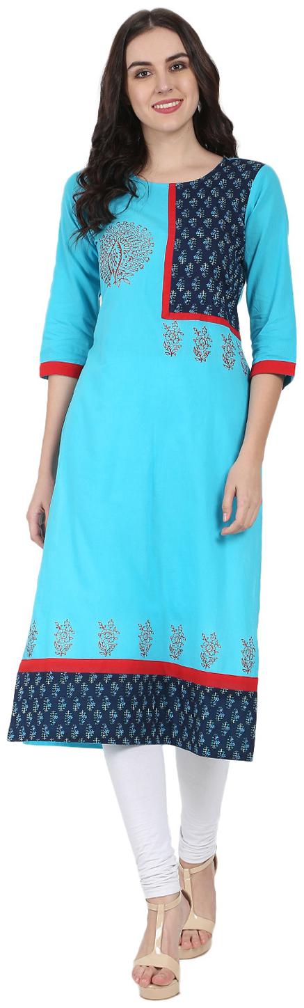 

Nayo Women Blue Printed Straight Kurta
