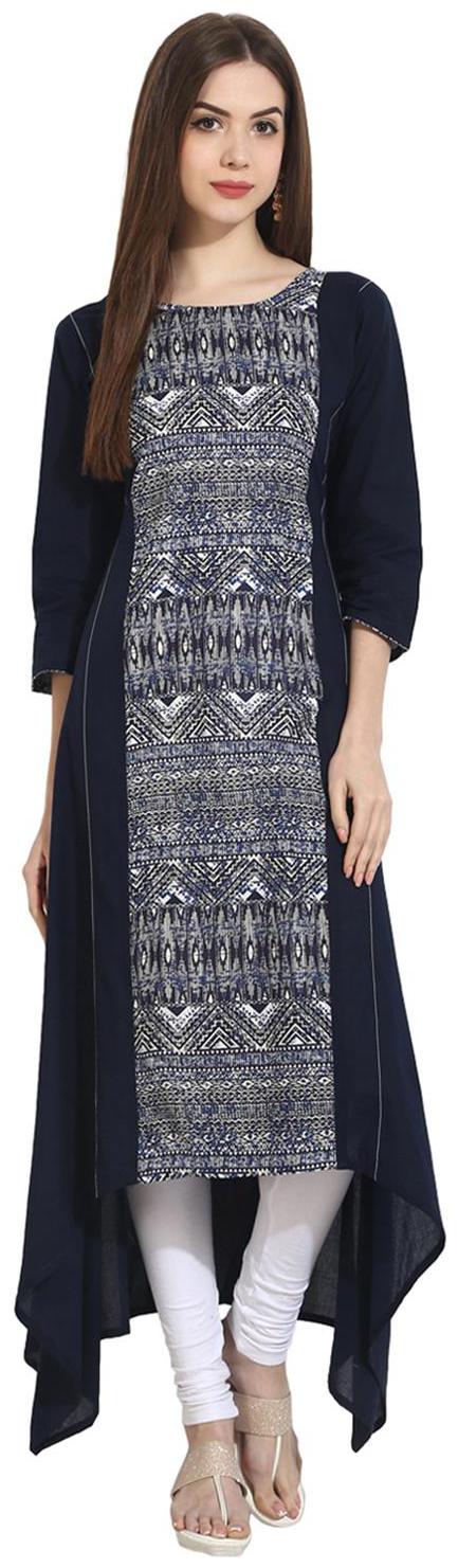 

Nayo Blue 3 4Th Sleeve Rayon Assymetrical Kurta