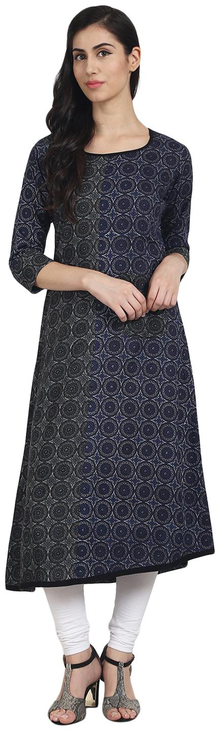 

Nayo Women Blue Printed Assymetrical Kurta