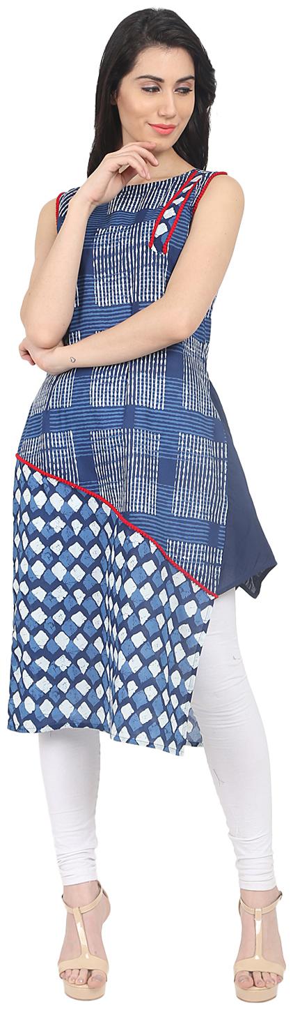 

Nayo Women Blue Printed Straight Kurta