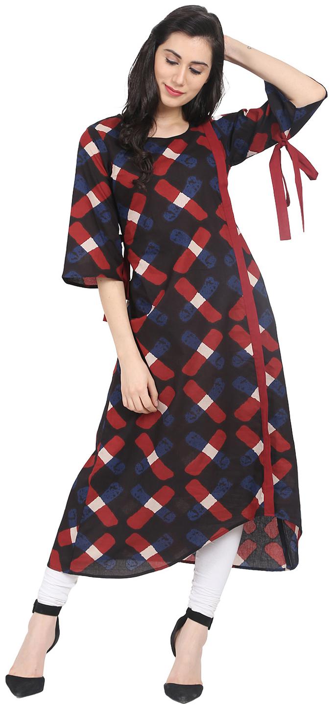 

Nayo Blue Check Printed Half Sleeve Cotton A-Line Kurta