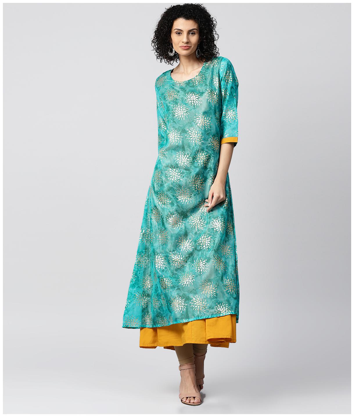 

Nayo Women Blue Printed Layered Kurta