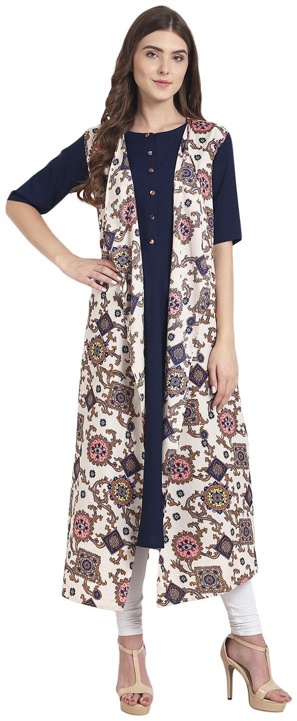 

Nayo Women Blue Printed Layered Kurta