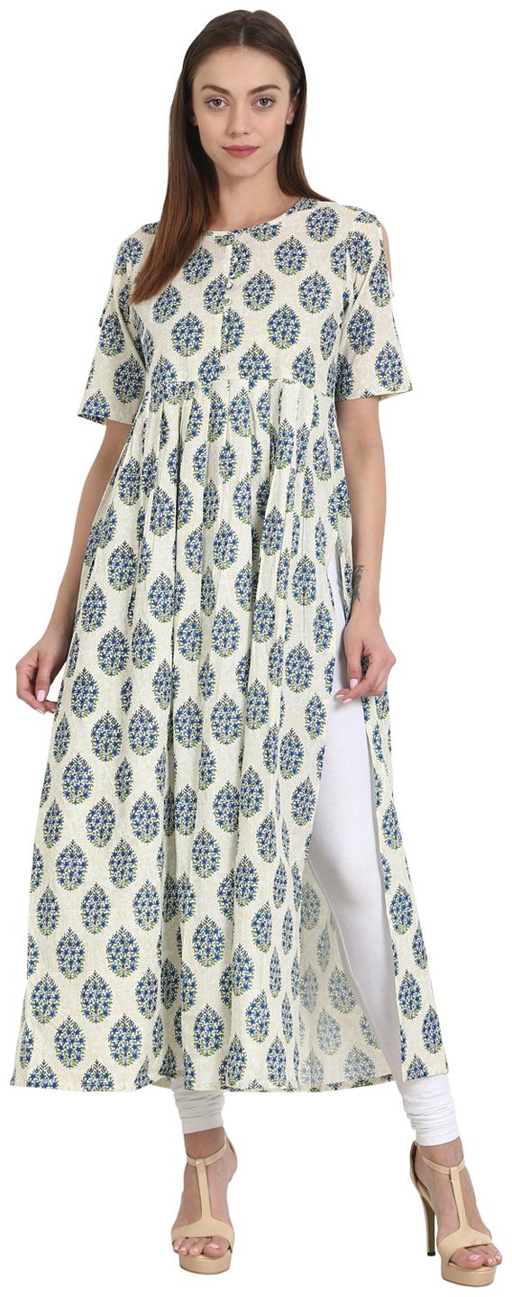 

Nayo Women White Printed Straight Kurta
