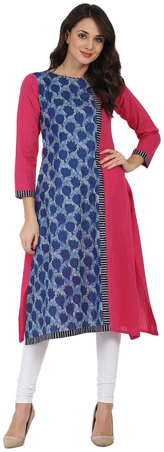 

Nayo Women Blue Printed Straight Kurta
