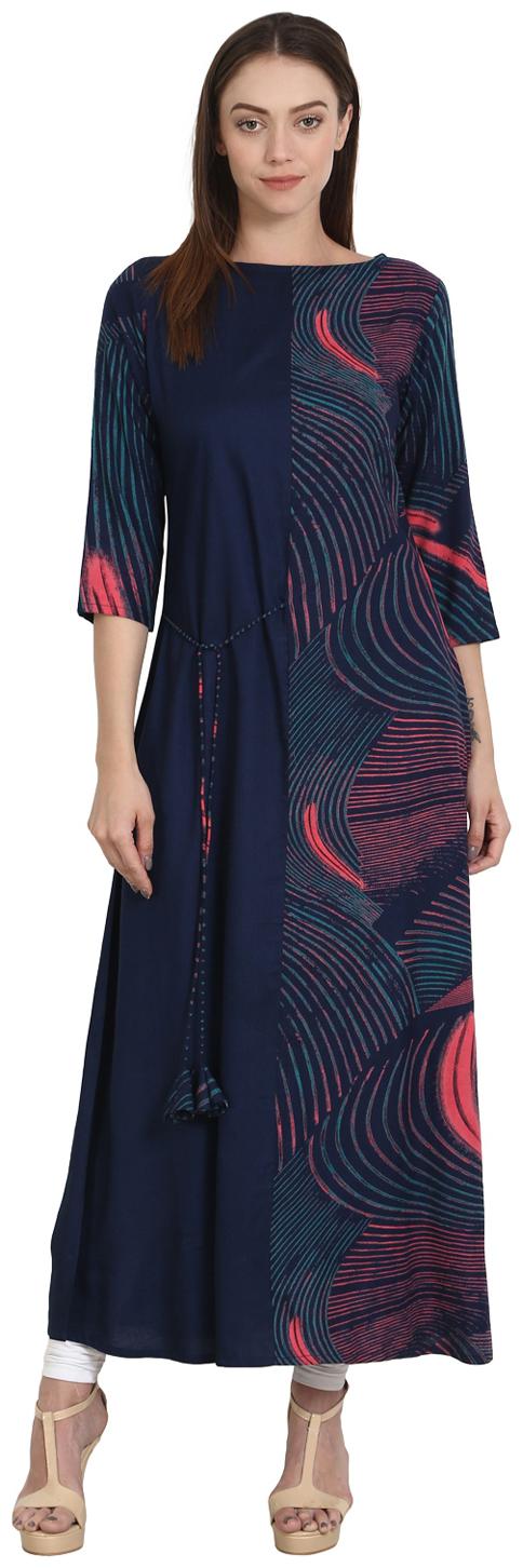 

Nayo Women Blue Printed Straight Kurta