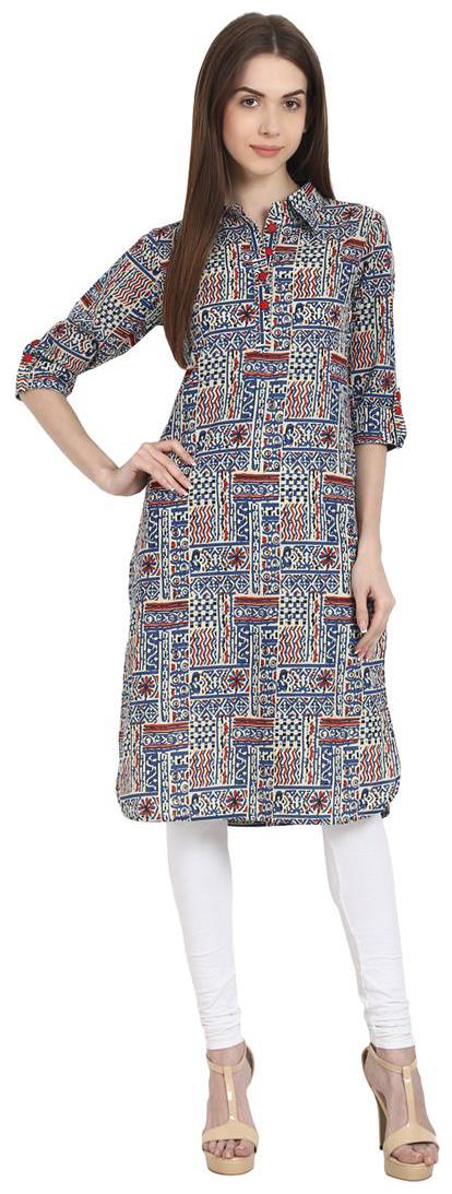 

Nayo Women Blue Printed Straight Kurta