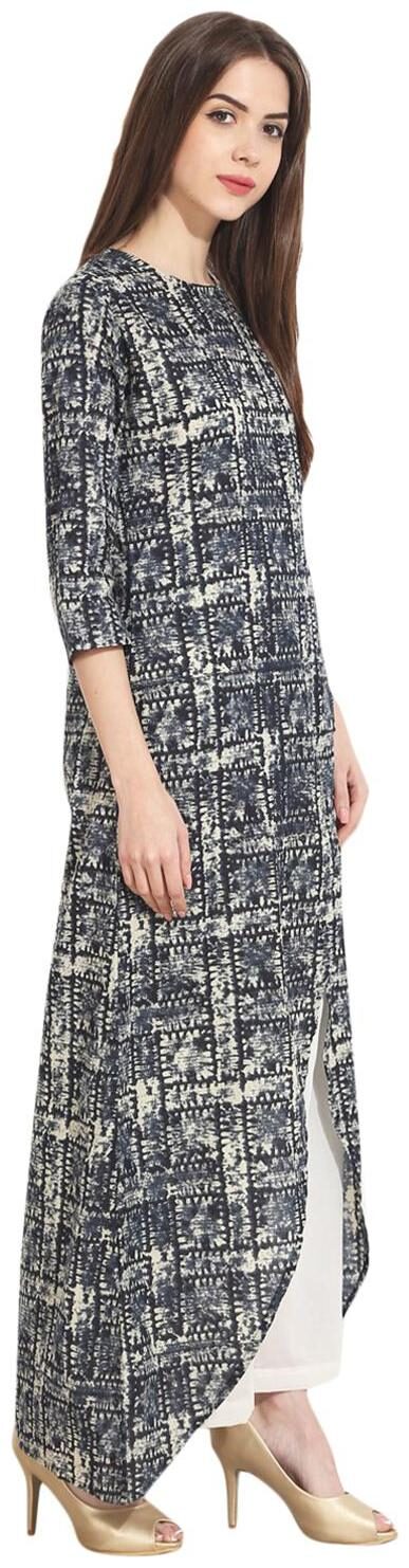 

Nayo Women Blue Printed Straight Kurta
