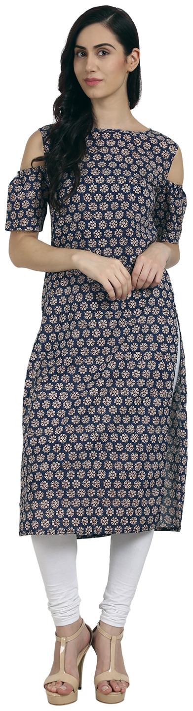 

Nayo Women Blue Printed Straight Kurta