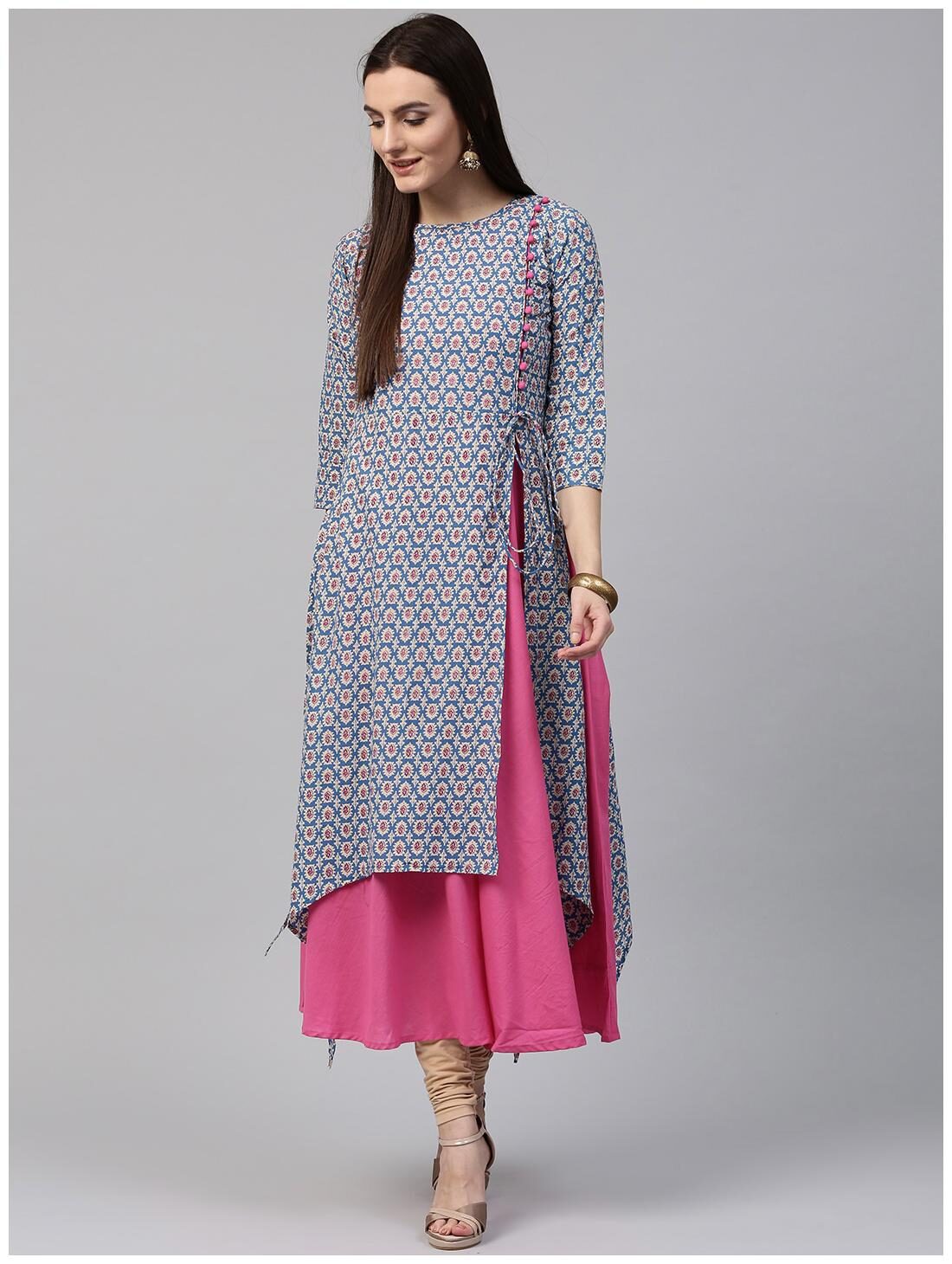 

Nayo Women Blue Printed Layered Kurta