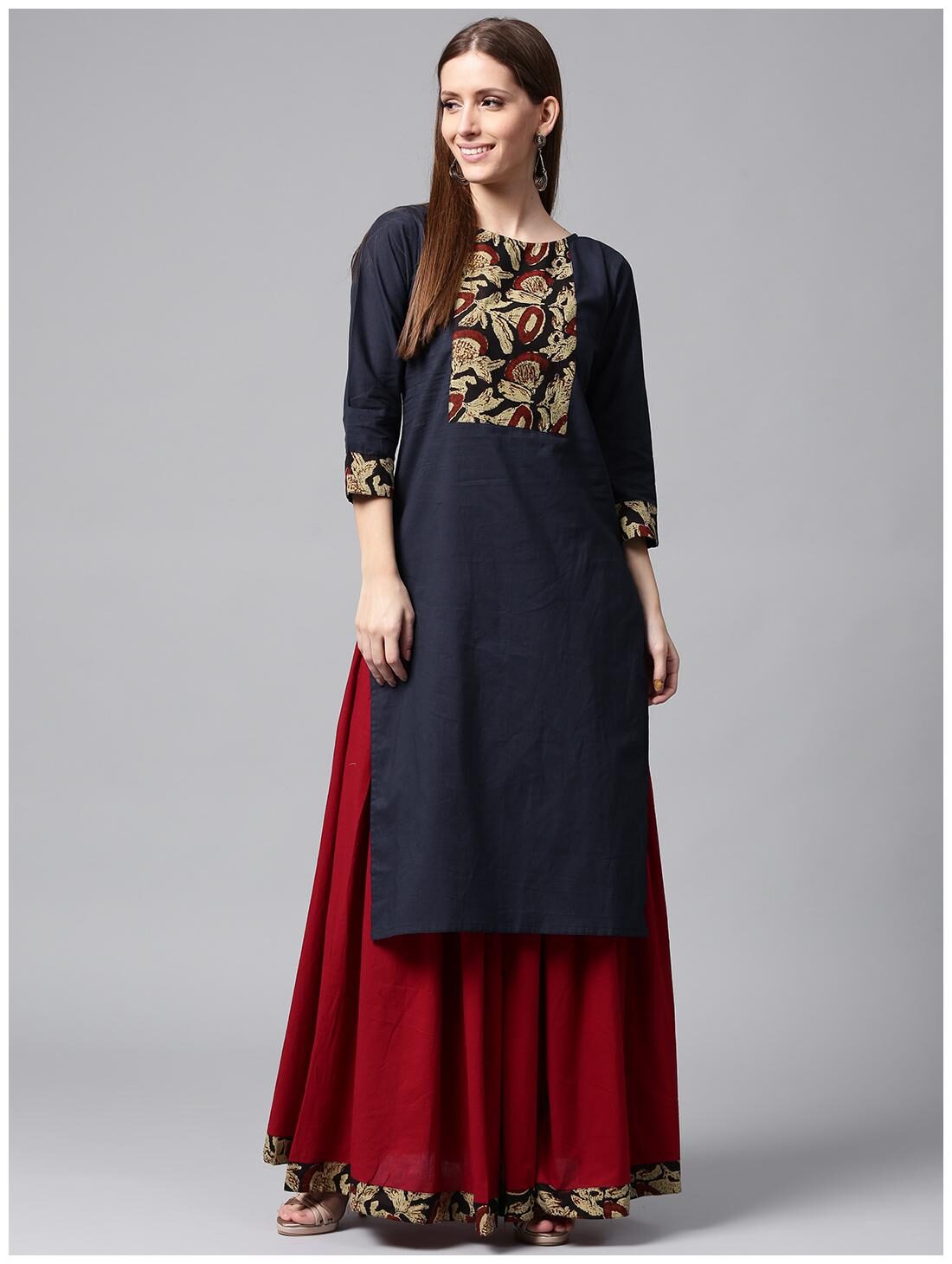 

Nayo Women Blue Printed Straight Kurta