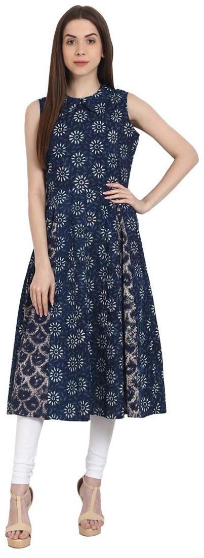 

Nayo Blue Printed Sleevless A-Line Kurta