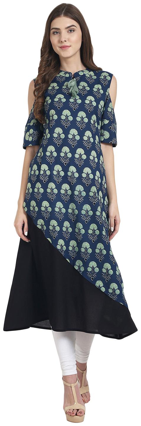 

Nayo Blue Printed Half Sleeve Cotton Double Layer Kurta