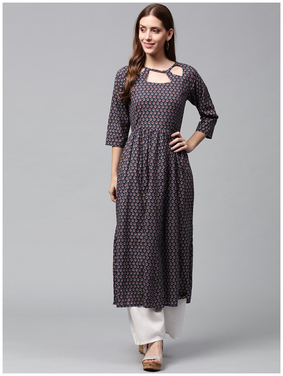 

Nayo Women Blue Printed Anarkali Kurta