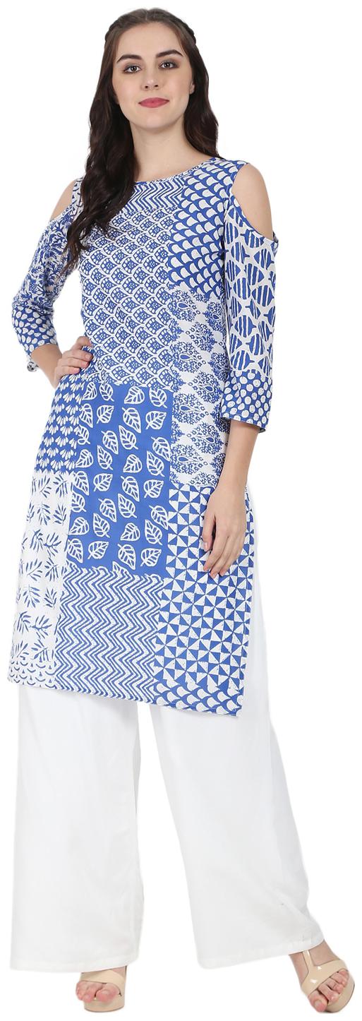 

Nayo Women Blue Printed Straight Kurti
