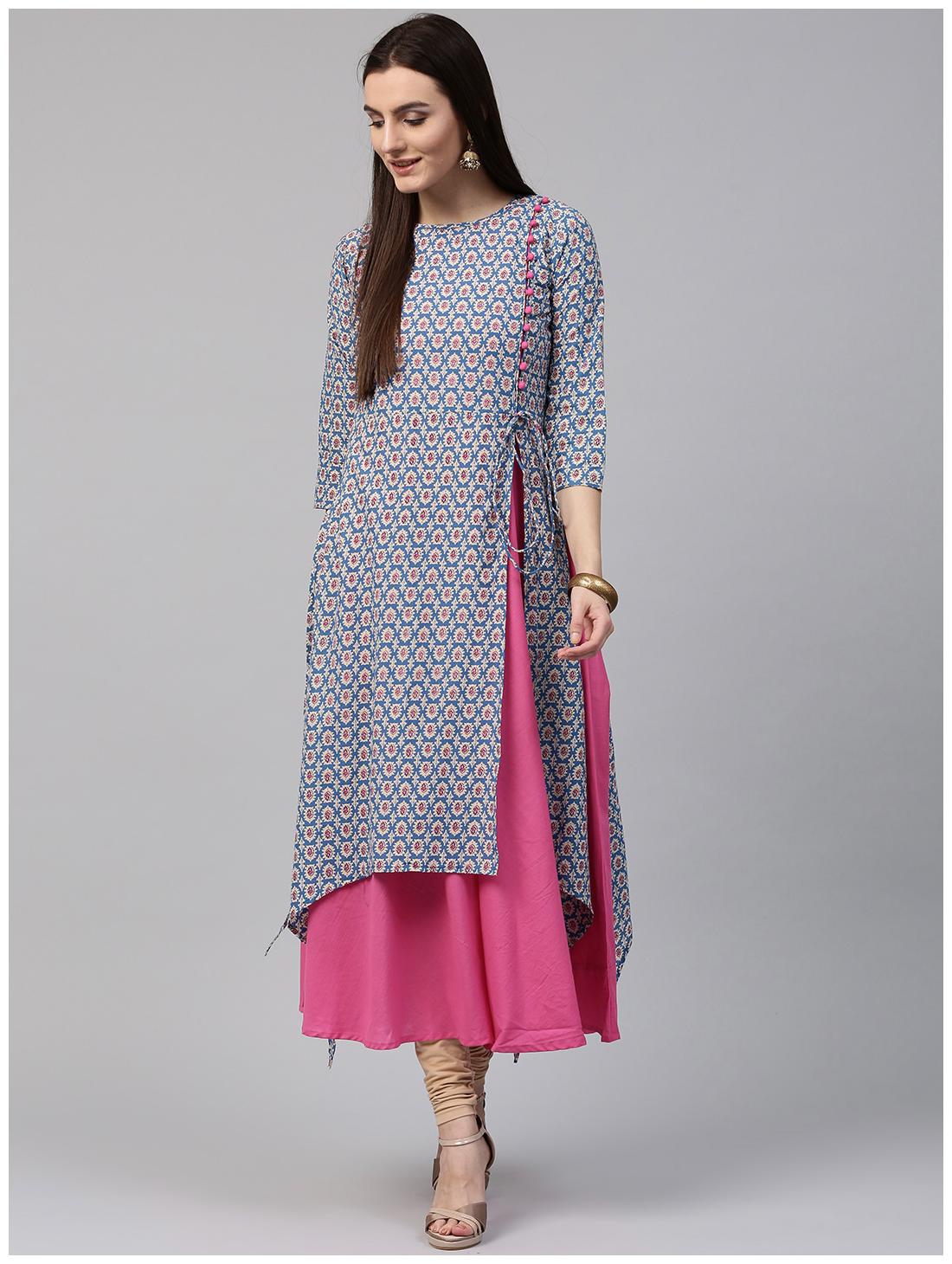 

Nayo Women Blue Printed Layered Kurta
