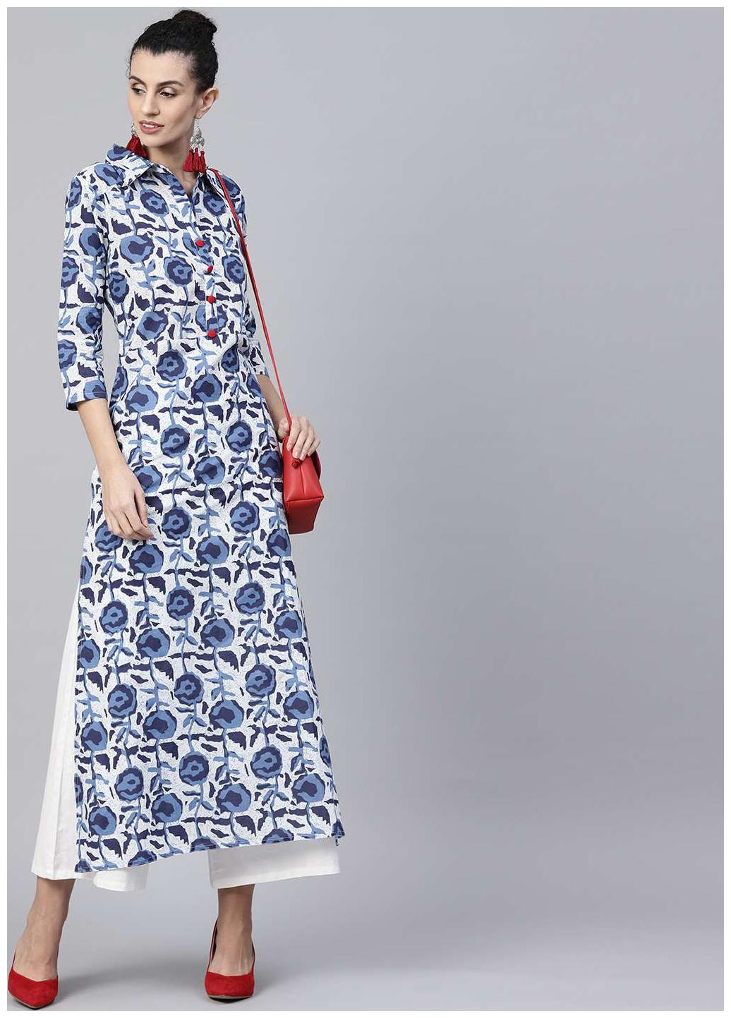

Nayo Women Blue Printed Straight Kurta