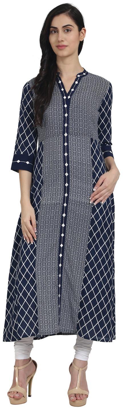 

Nayo Women Blue Printed Straight Kurta