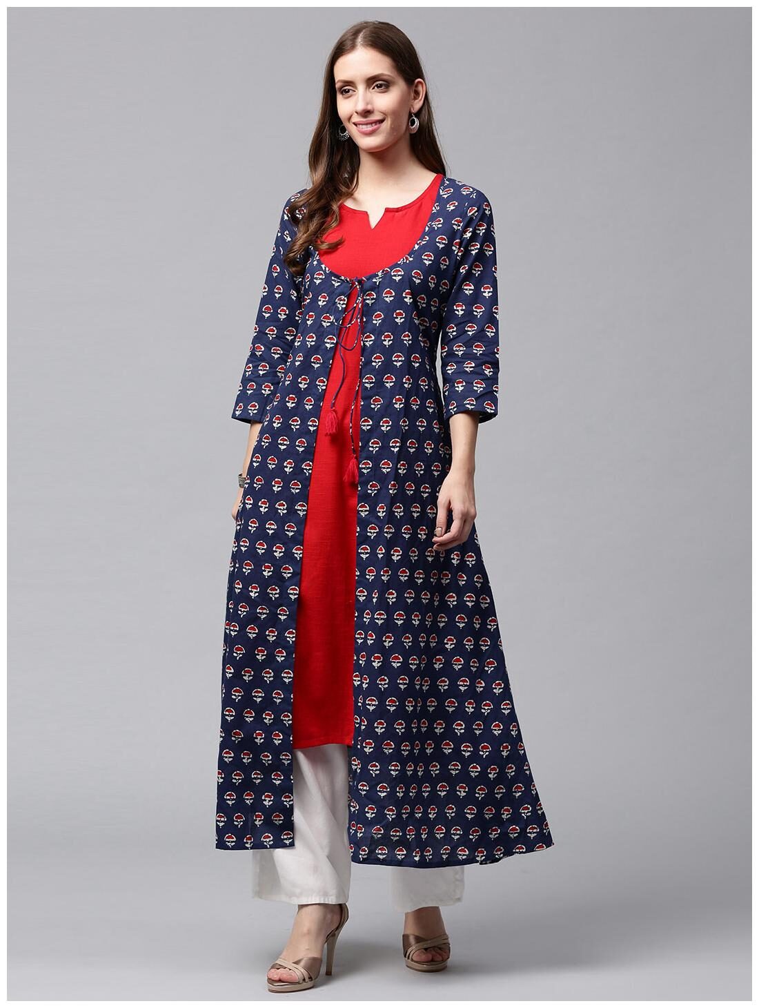 

Nayo Women Blue Printed Layered Kurta