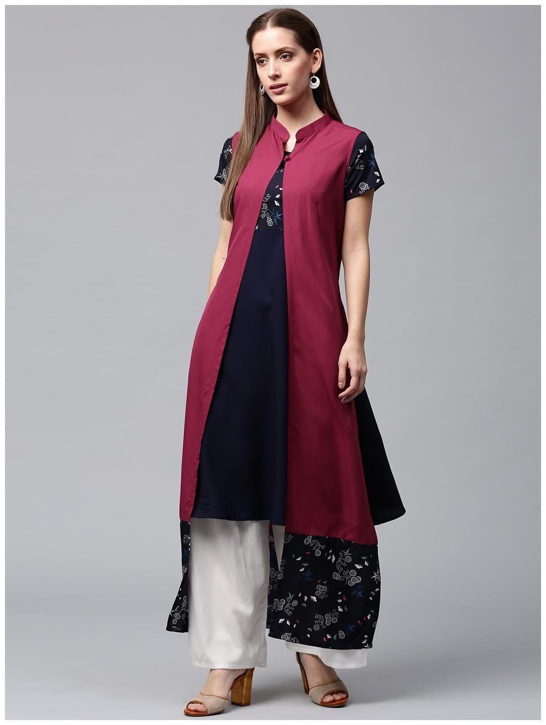 

Nayo Women Blue Printed Layered Kurta