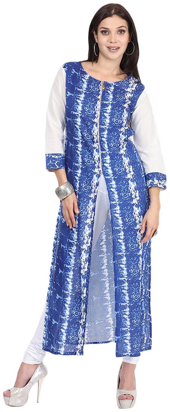 

Nayo Women Blue Printed Straight Kurta
