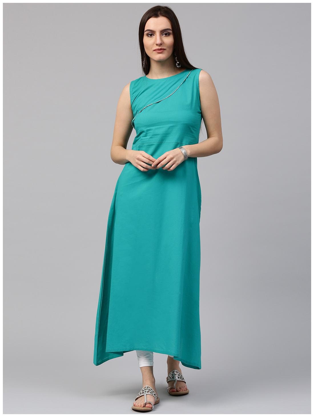 

Nayo Blue Sleeveless Cotton A-Line Kurta