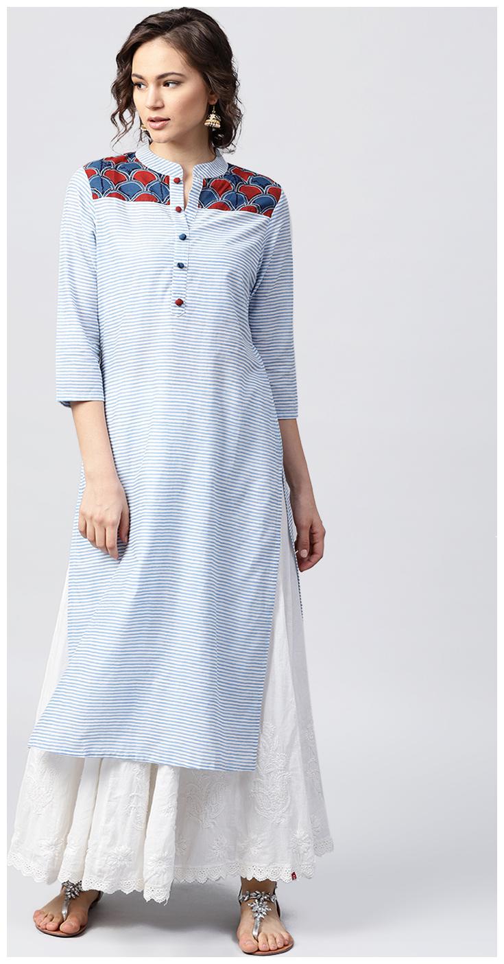 

Nayo Women Blue Striped Straight Kurta
