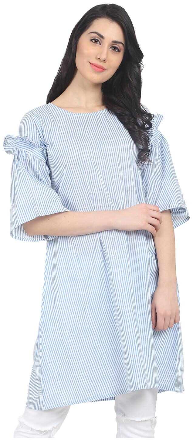

Nayo Blue Striped Half Sleeve Cotton Short Kurti