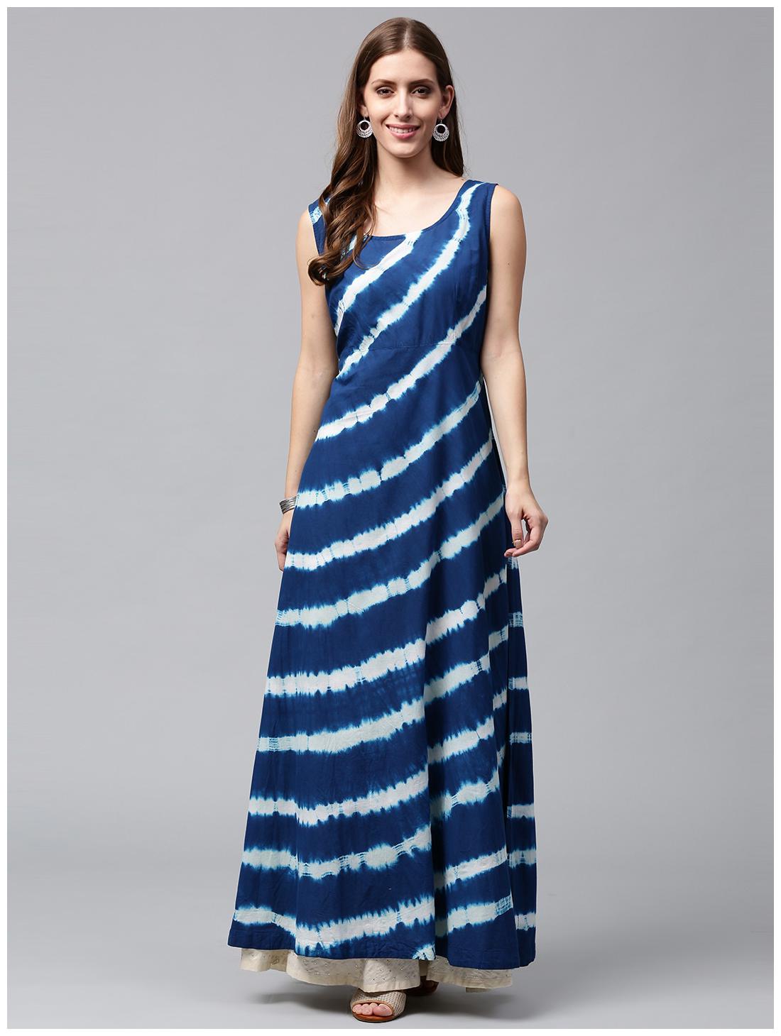 

Nayo Blue Tie Dye Sleeveless Cotton A-Line Kurta
