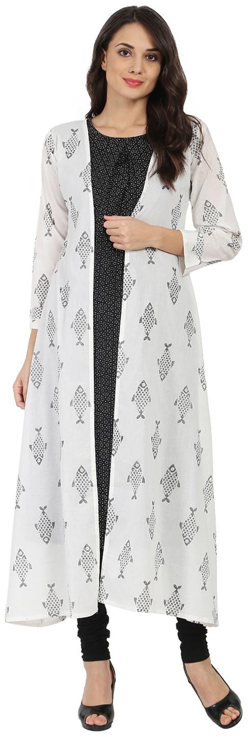

Nayo Women White Printed Layered Kurta